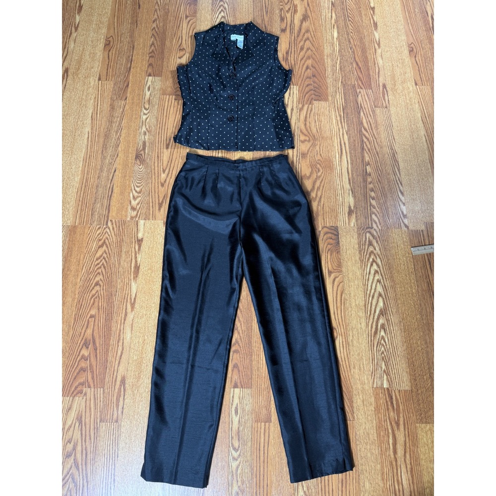 Vintage 1990s Betsy Lauren Black Polka Dot 2 Piece Vest Pants Suit Size 12